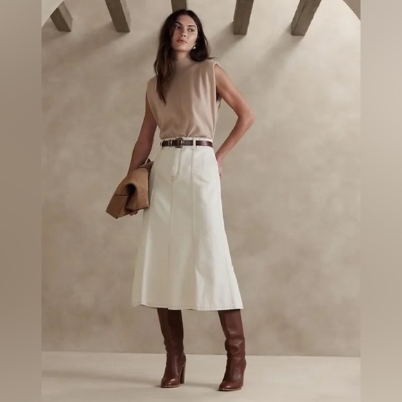 NWT! Banana Republic Ecru Pia Denim Midi Skirt - Size 16🧩